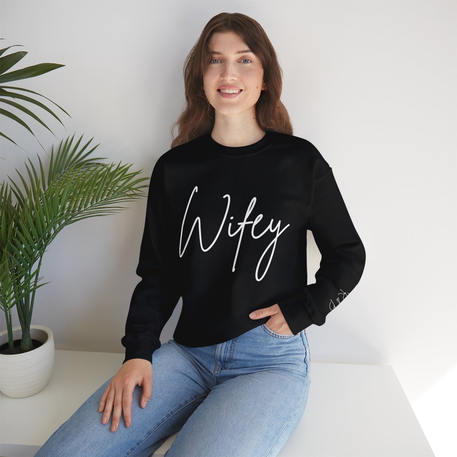 Wifey Sweatshirt With Personalized Initials On Left Sleeve Sweatshirt Brides by Emilia Milan 