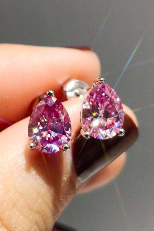 Sterling Silver 2 Carat Pink Teardrop Moissanite Stud Earrings Moissanite Jewelry Brides by Emilia Milan 