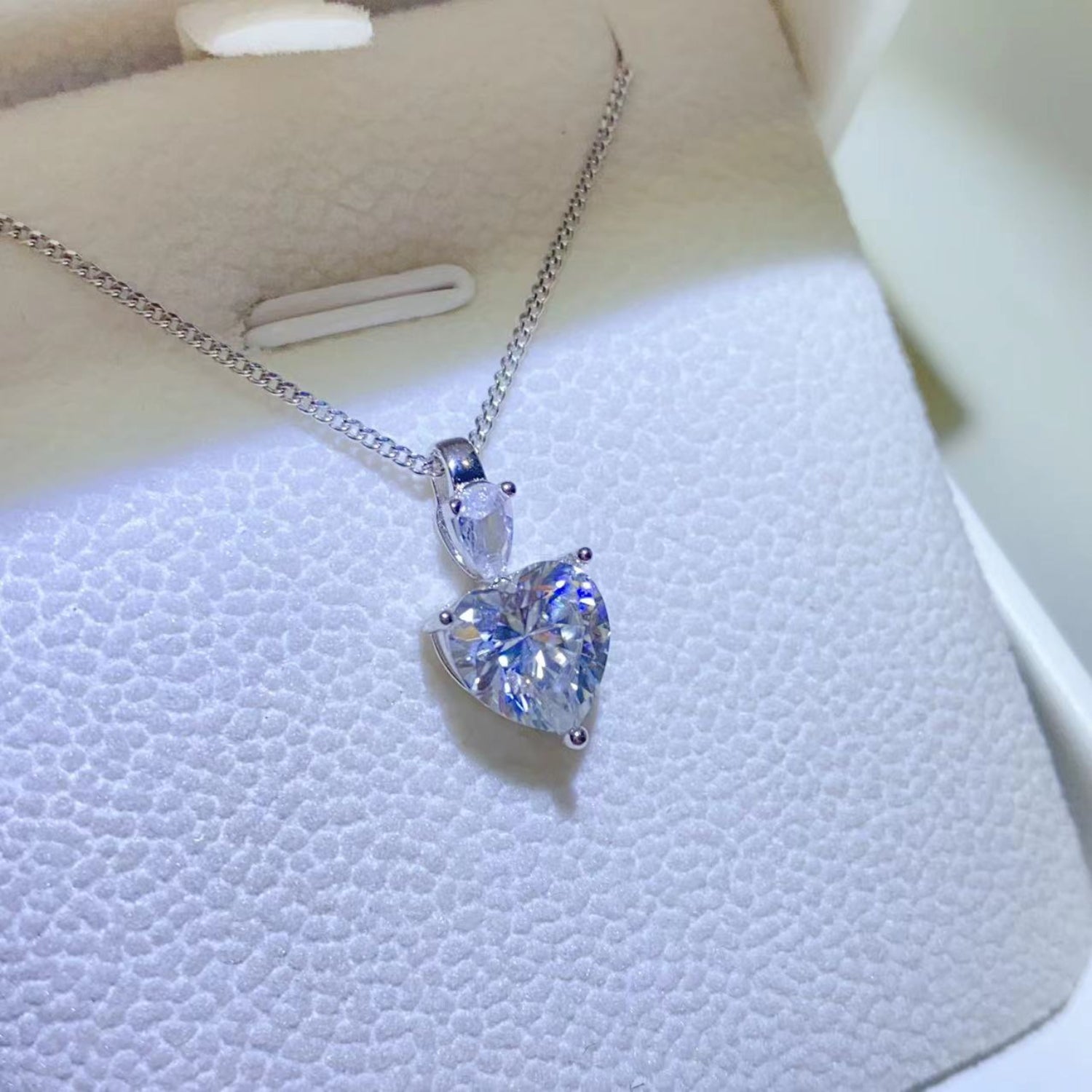 Sterling Silver 2 Carat Moissanite Heart Pendant Necklace Moissanite Jewelry Brides by Emilia Milan 