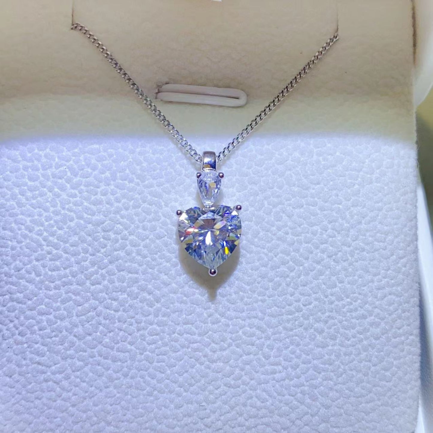 Sterling Silver 2 Carat Moissanite Heart Pendant Necklace Moissanite Jewelry Brides by Emilia Milan 