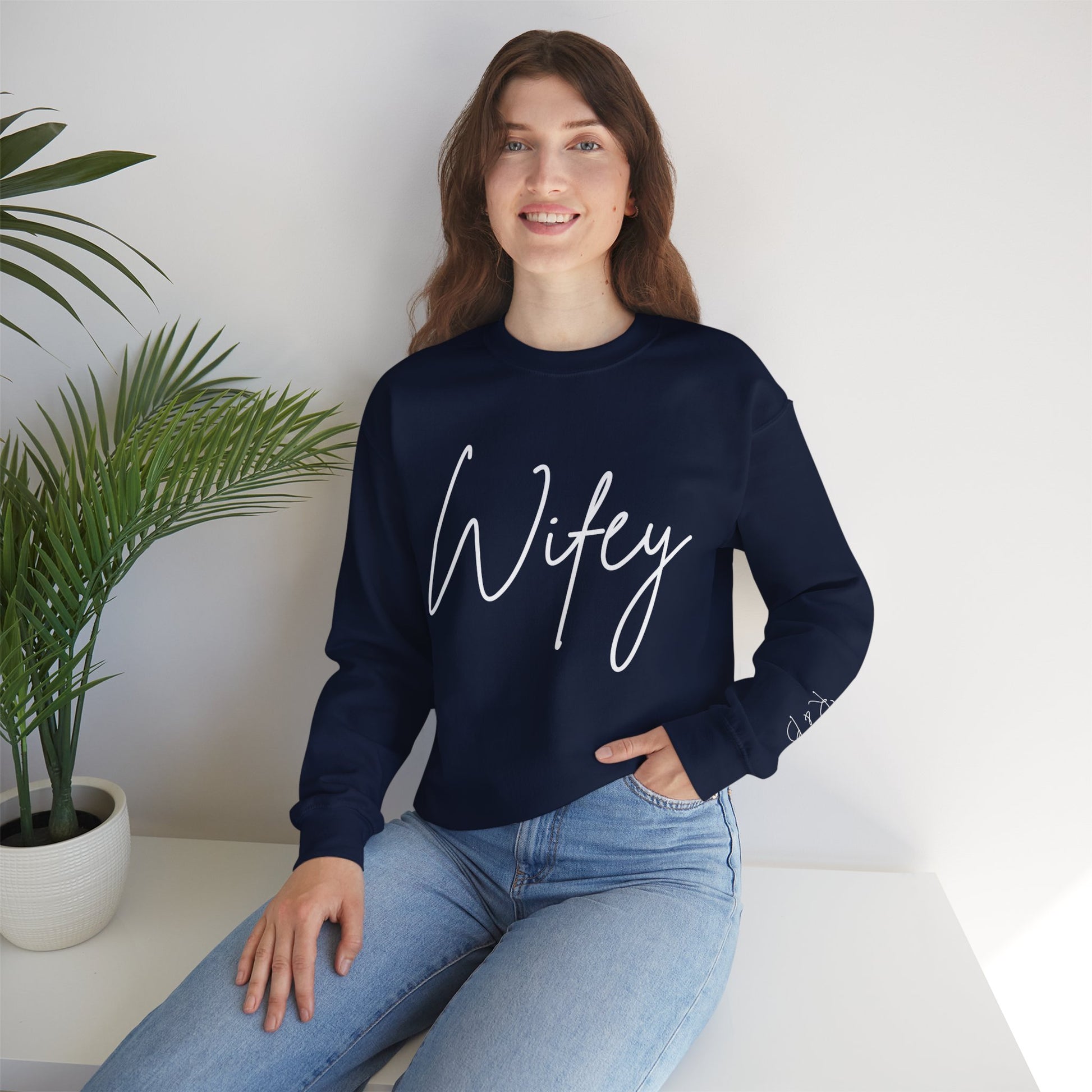 Wifey Sweatshirt With Personalized Initials On Left Sleeve Sweatshirt Brides by Emilia Milan 