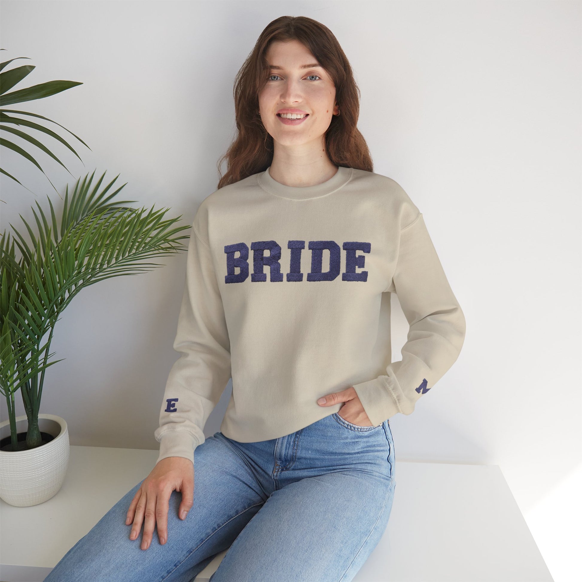 Bride Sweatshirt With Personalized Initials On Sleeves Sweatshirt Brides by Emilia Milan 