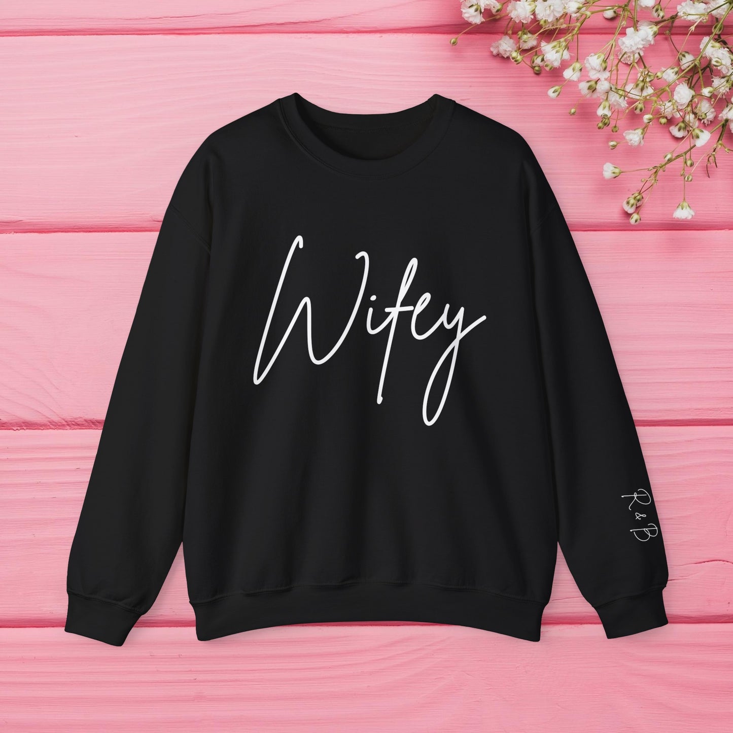 Wifey Sweatshirt With Personalized Initials On Left Sleeve Sweatshirt Brides by Emilia Milan 