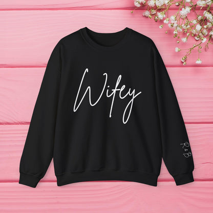 Wifey Sweatshirt With Personalized Initials On Left Sleeve Sweatshirt Brides by Emilia Milan 