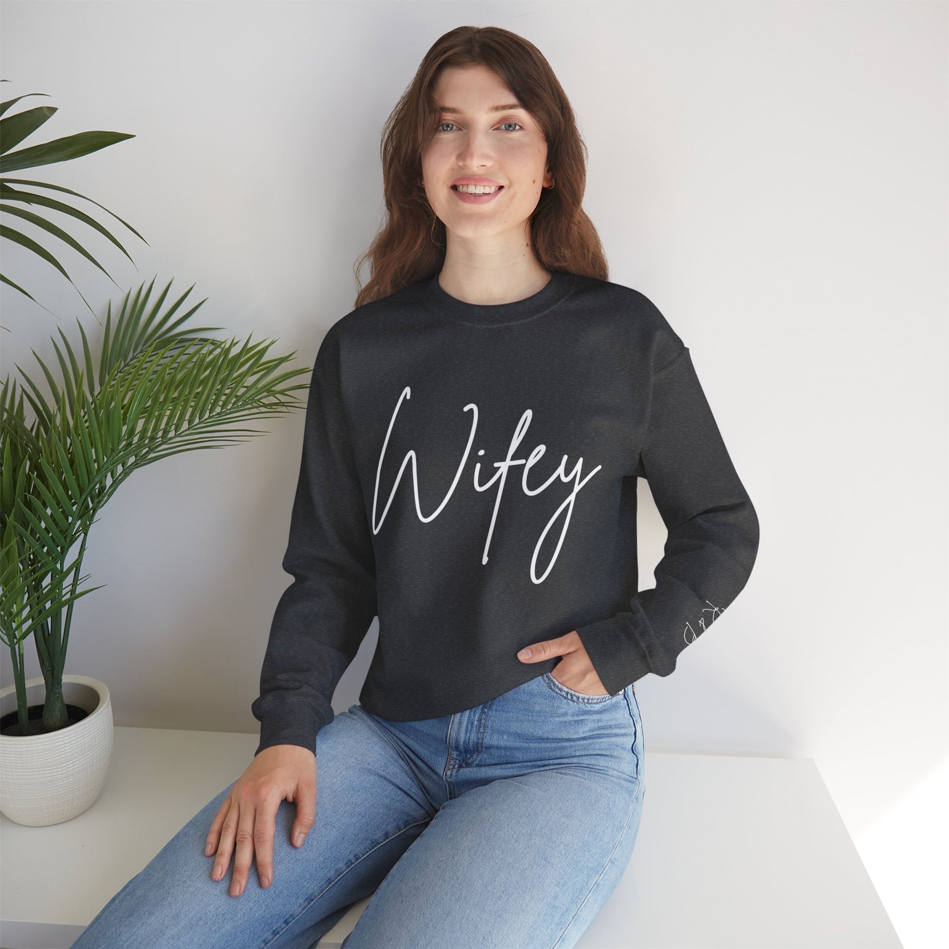 Wifey Sweatshirt With Personalized Initials On Left Sleeve Sweatshirt Brides by Emilia Milan 