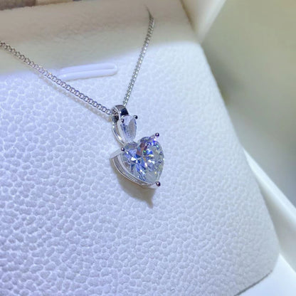 Sterling Silver 2 Carat Moissanite Heart Pendant Necklace Moissanite Jewelry Brides by Emilia Milan 