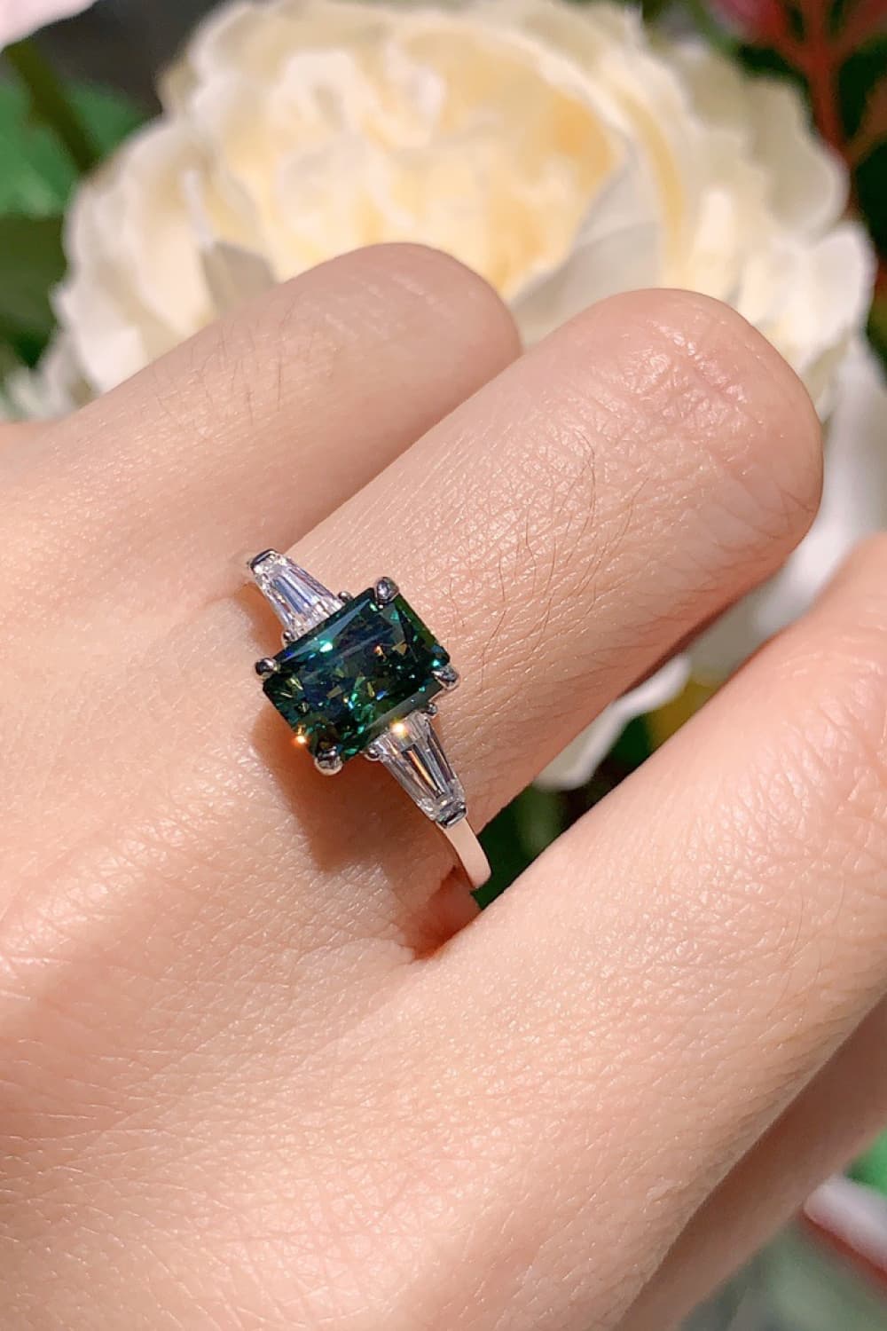 Sterling Silver 2 Carat Green Moissanite Women Radiant Cut Ring Moissanite Jewelry Brides by Emilia Milan 