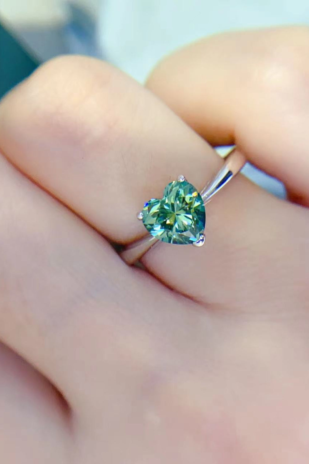 Sterling Silver 1 Carat Green Moissanite Women Heart Ring Moissanite Jewelry Brides by Emilia Milan 