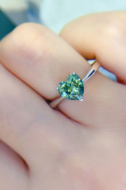 Sterling Silver 1 Carat Green Moissanite Women Heart Ring Moissanite Jewelry Brides by Emilia Milan 