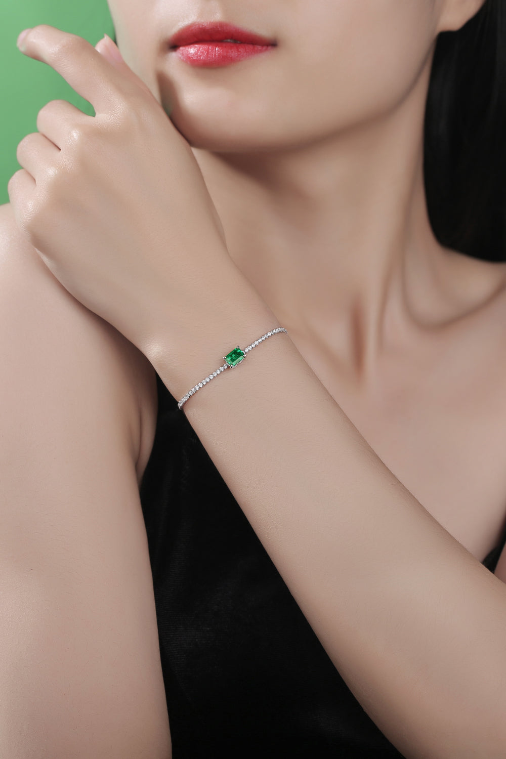 Sterling Silver 1 Carat Lab-Grown Emerald Women Bracelet Emerald Jewelry Brides by Emilia Milan 