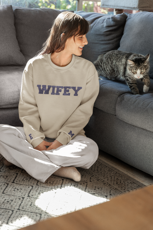 Wifey Sweatshirt With Personalized Initials On Sleeves Sweatshirt Brides by Emilia Milan 