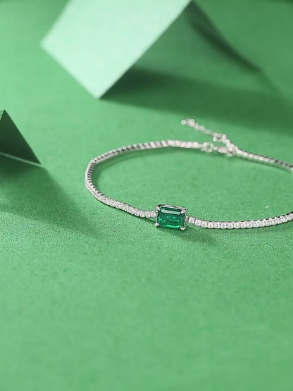 Sterling Silver 1 Carat Lab-Grown Emerald Women Bracelet