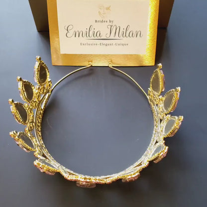 Corona de novia rosa y oro Sofia