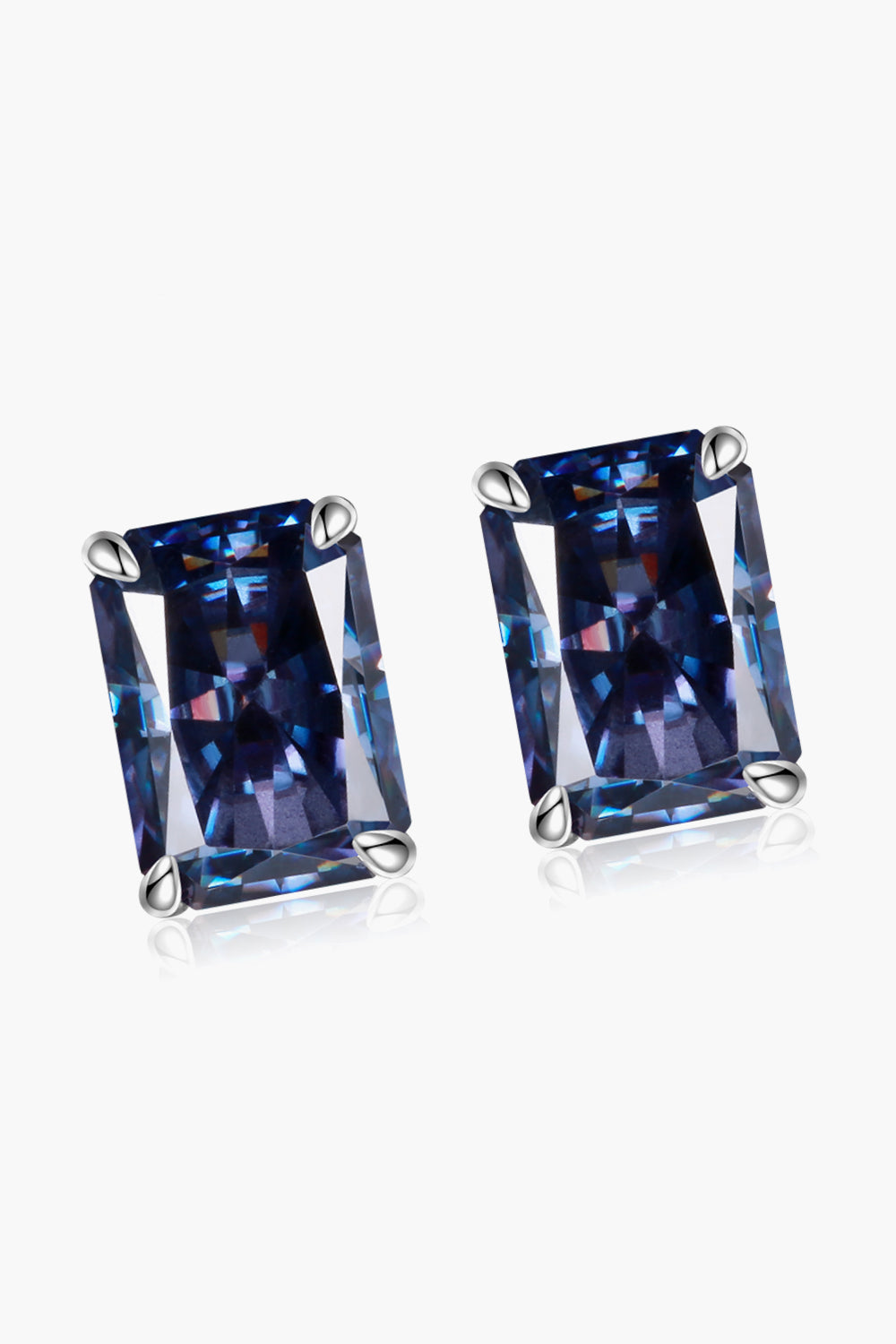Sterling Silver 2 Carat Blue Rectangle Moissanite 4-Prong Stud Earrings Moissanite Jewelry Brides by Emilia Milan 