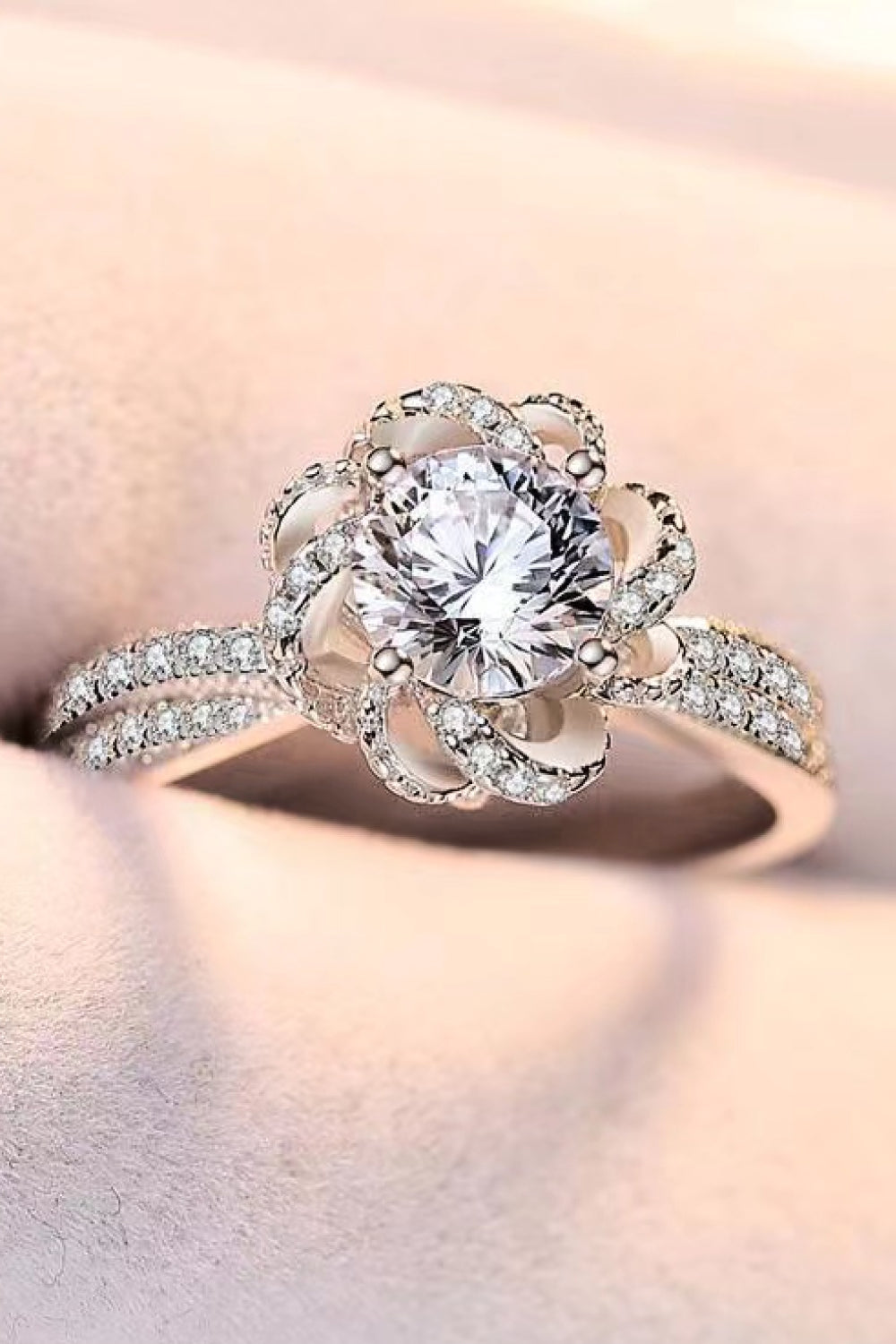 2 Carat Moissanite Floral Platinum-Plated Ring Moissanite Jewelry Brides by Emilia Milan 