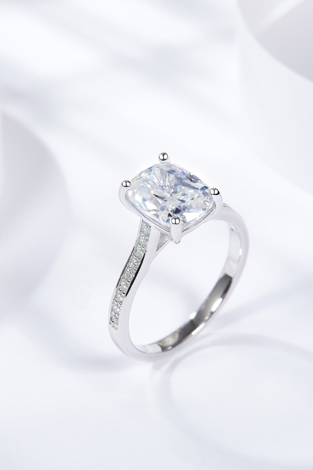 3 Carat Moissanite Platinum-Plated Side Stone Ring Moissanite Jewelry Brides by Emilia Milan 