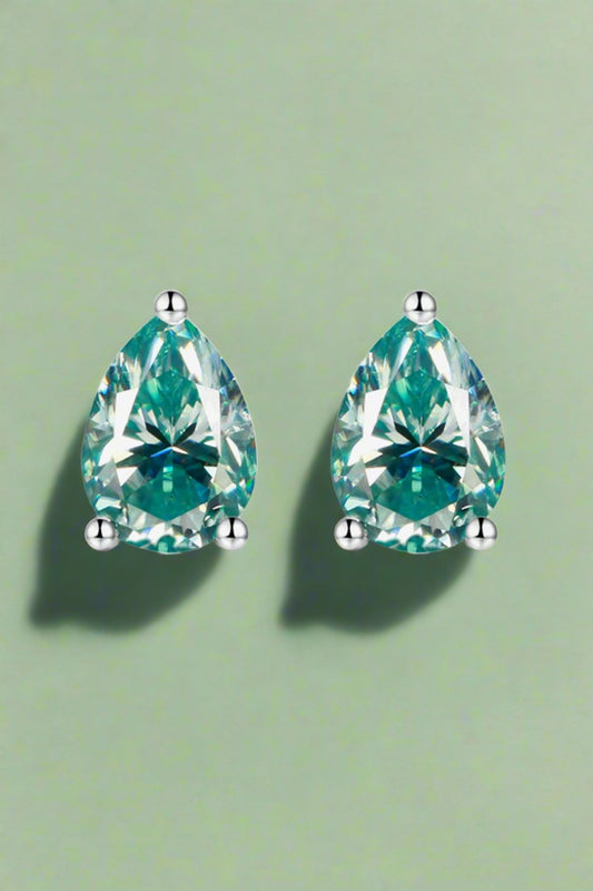 Sterling Silver 2 Carat Teal Moissanite Teardrop Earrings Moissanite Jewelry Brides by Emilia Milan 