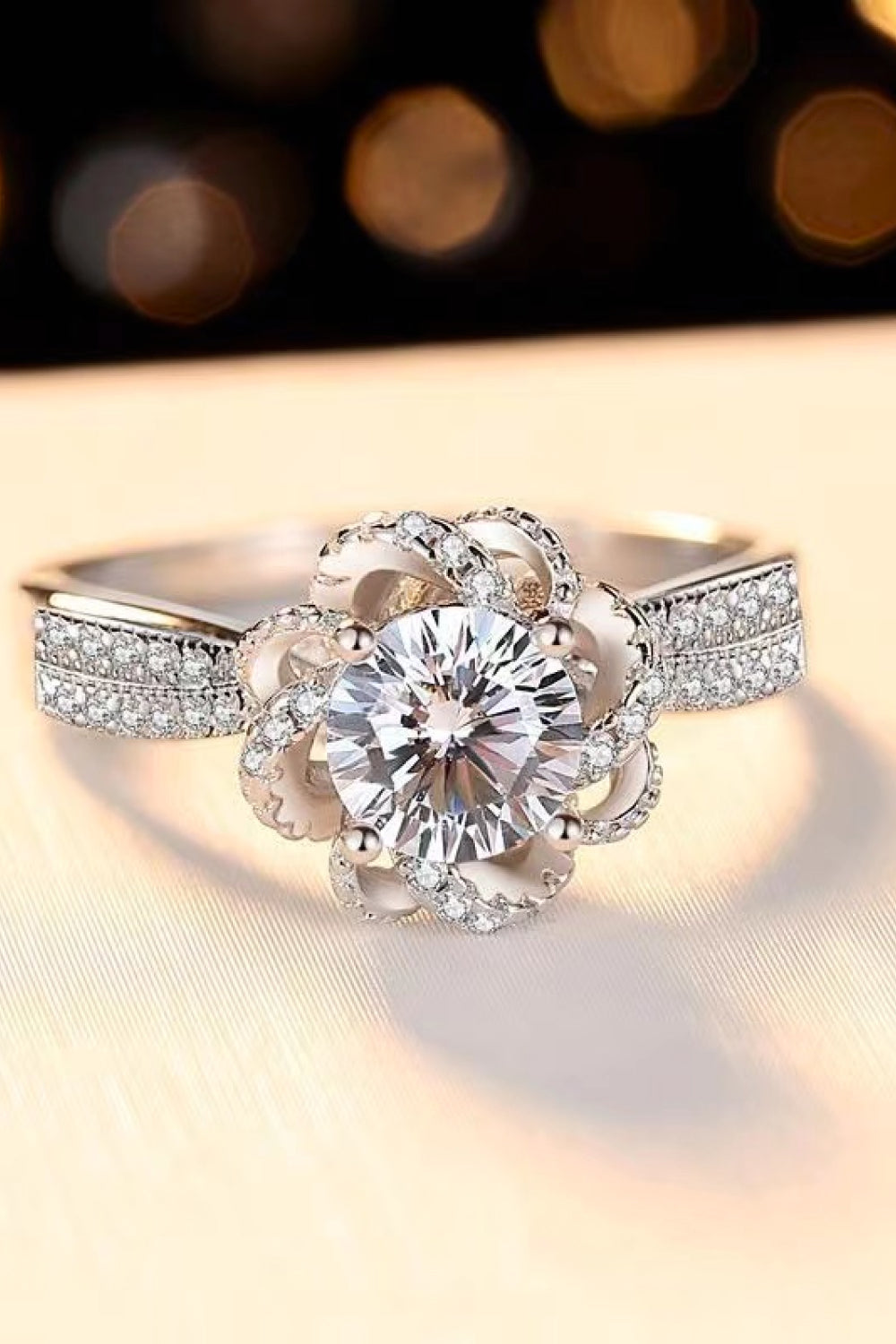 2 Carat Moissanite Floral Platinum-Plated Ring Moissanite Jewelry Brides by Emilia Milan 