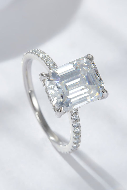 Sterling Silver 4 Carat Side Stone Moissanite Engagement Emerald Cut Ring Moissanite Jewelry Brides by Emilia Milan 