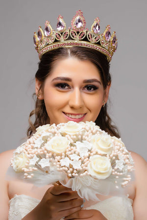 Sofia Pink and Gold Bridal Crown Wedding Crowns Brides by Emilia Milan 