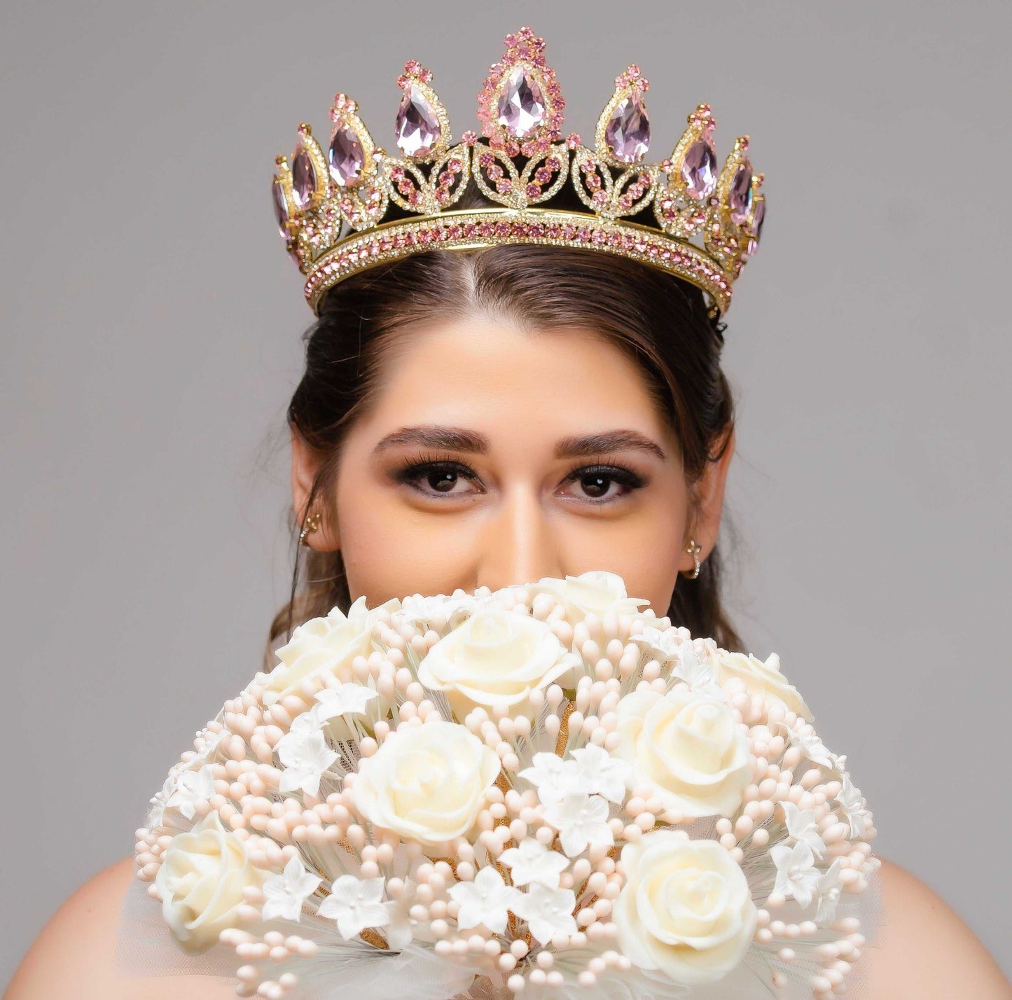 Sofia Pink and Gold Bridal Crown Wedding Crowns Brides by Emilia Milan 