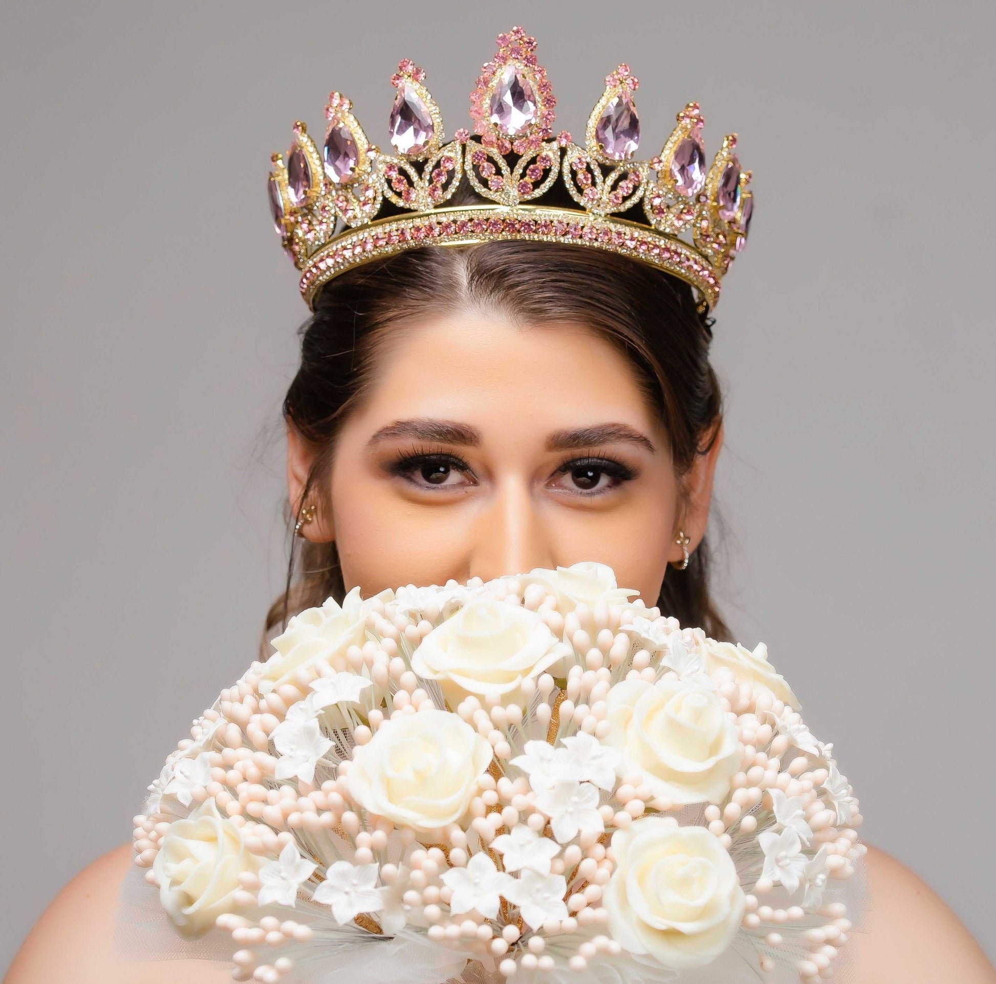 Sofia Pink and Gold Bridal Crown Wedding Crowns Brides by Emilia Milan 