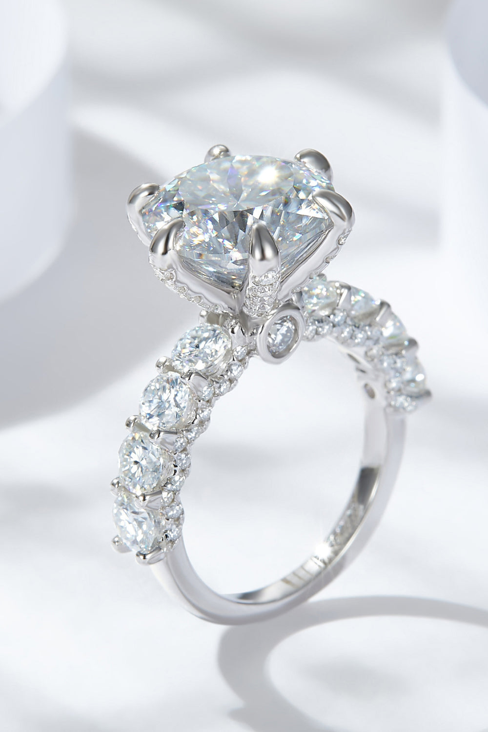 3-Carat Moissanite Platinum-Plated Side Stone Ring Moissanite Jewelry Brides by Emilia Milan 